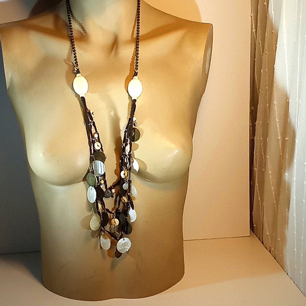 Boho layered charm necklace with MOP